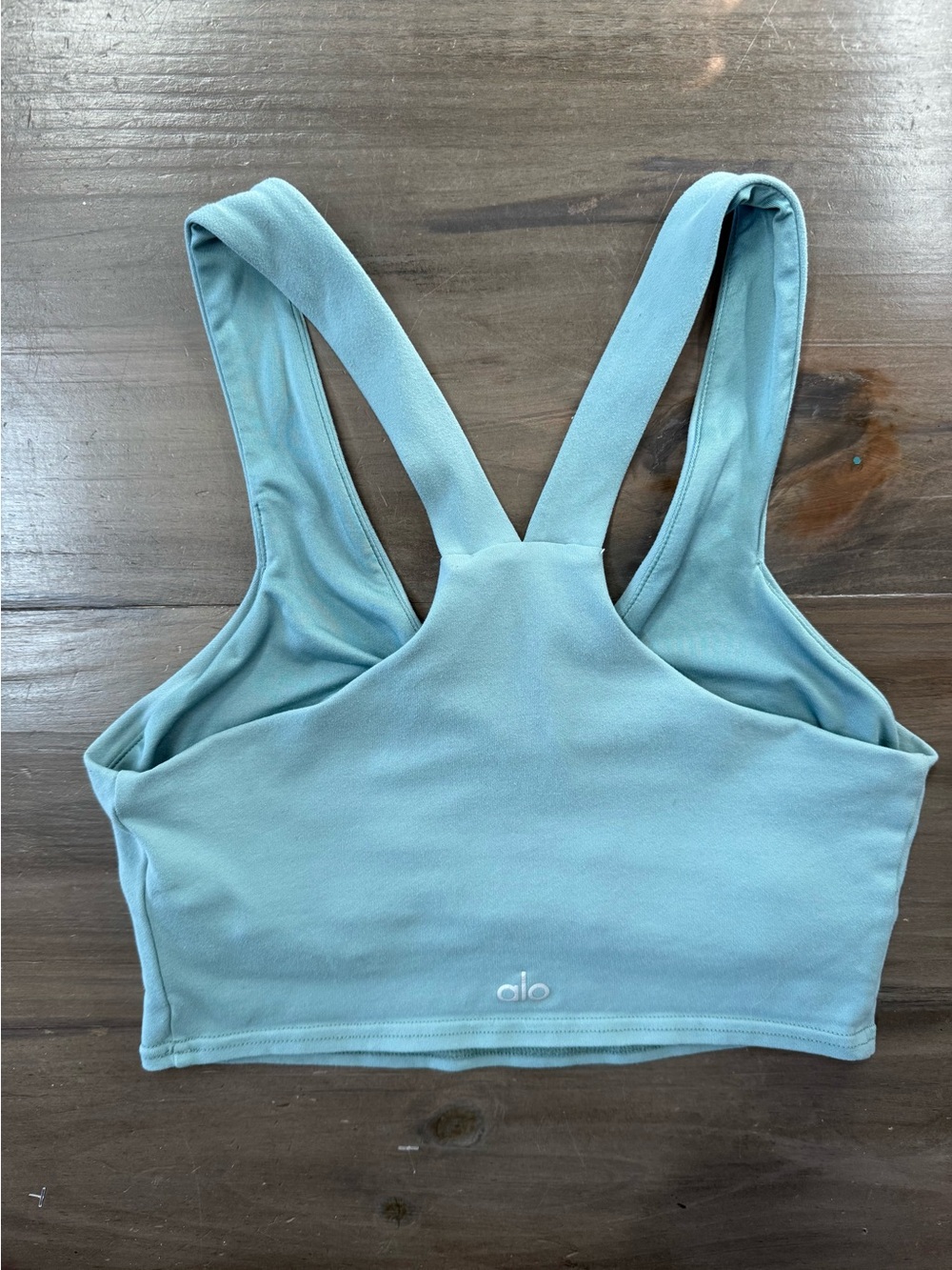 ALO Yoga Real Bra V-Neck Racerback Crop Tank Women’s S Teal Blue